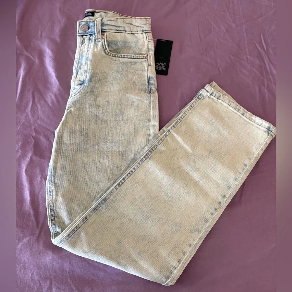 New Wild Fable Lime Green Acid Wash High Rise 90’s Straight Leg Jeans Size 00 24 - Picture 10 of 14